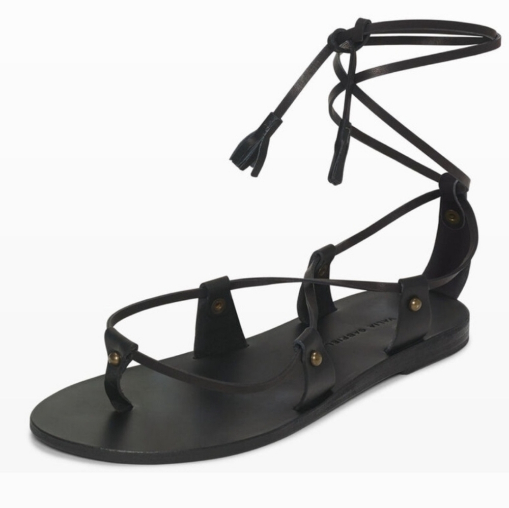 EUC Valia Gabriel Lia Size 10.5 Black Hand Made Leather Studded Strappy Sandals!